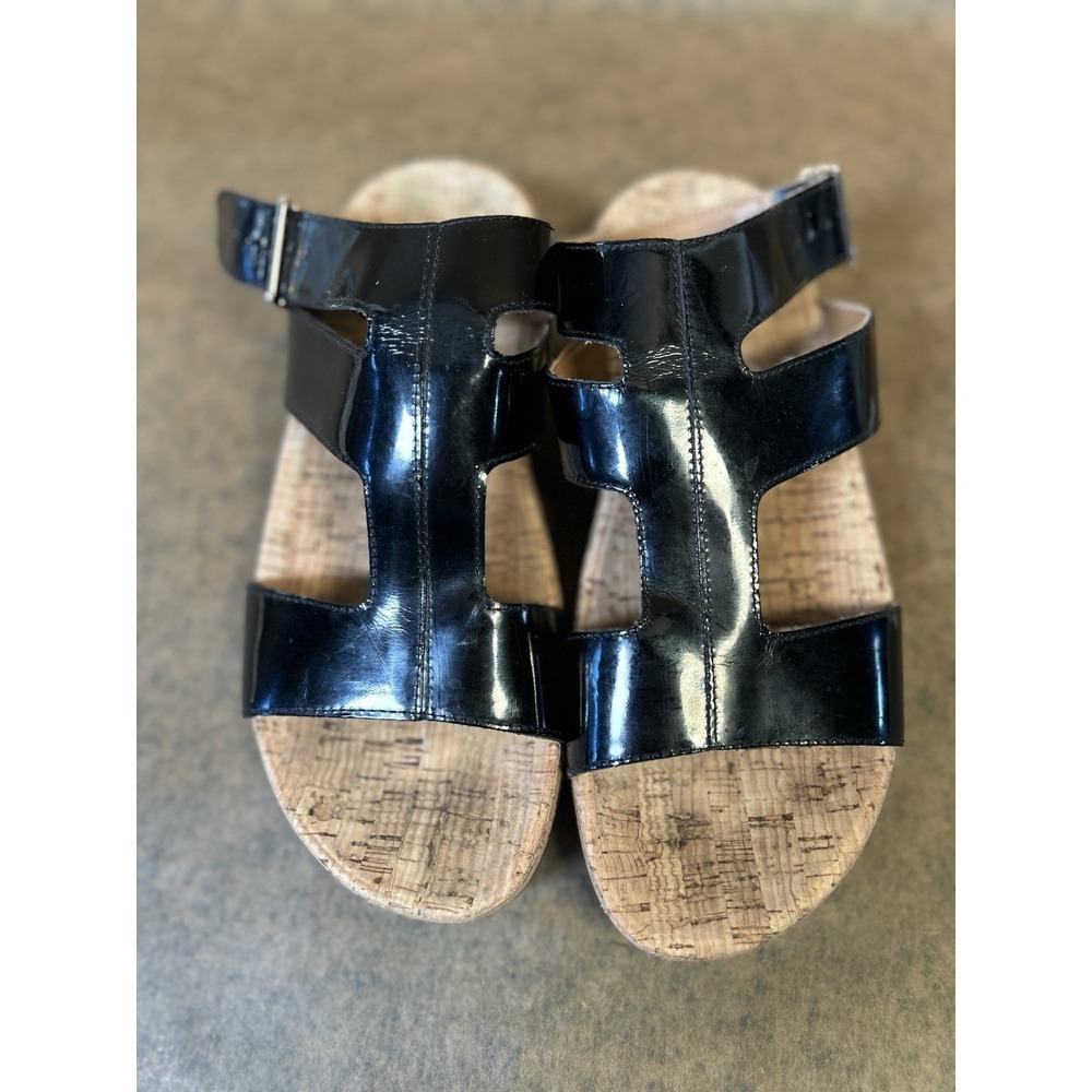 Fitflop Arena Sandal Women Sz 8 Black Patent Leather Ankle Strap Gladiator Cork - Picture 3 of 7
